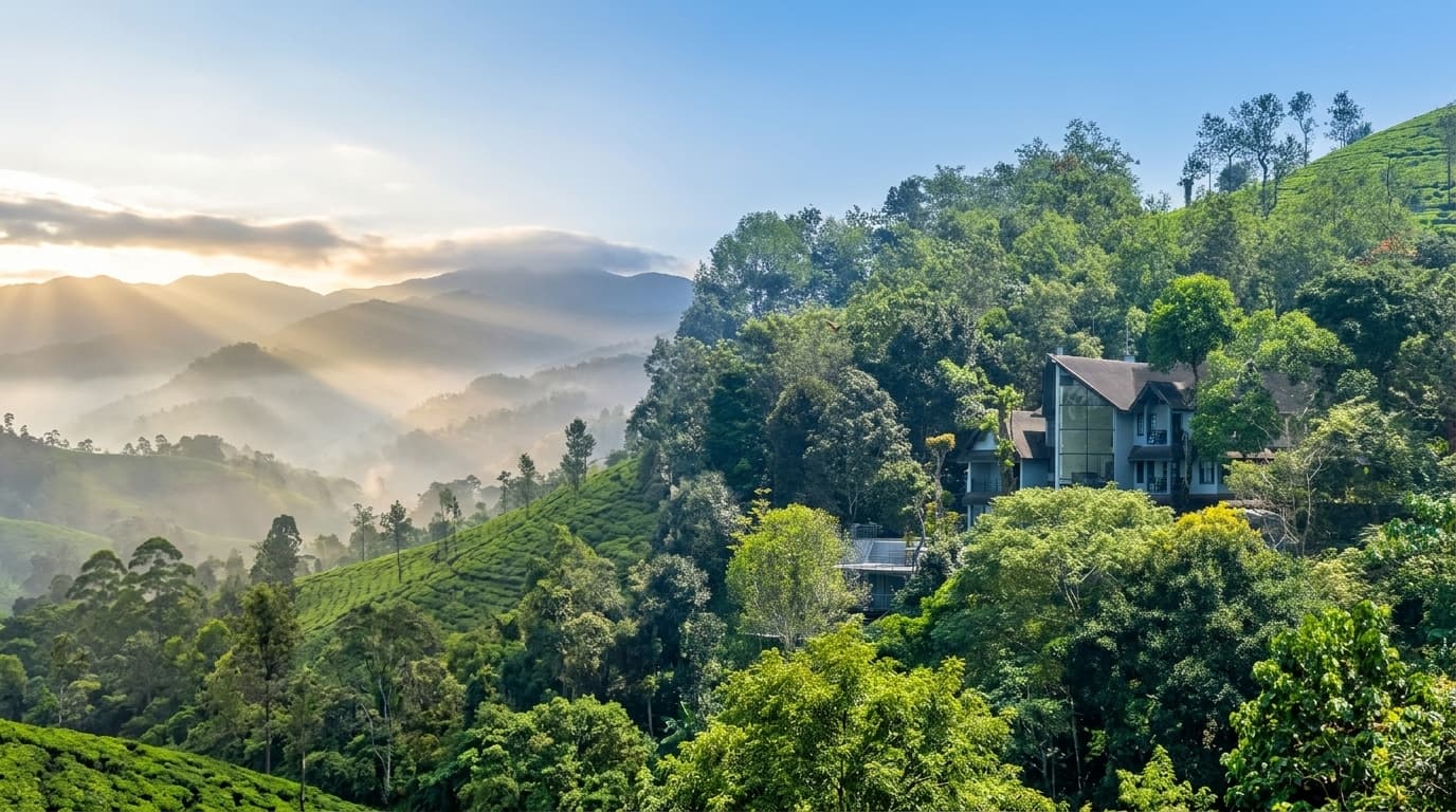 Aaranya Misty Valley Resort nestled amidst lush green canopy and misty hills